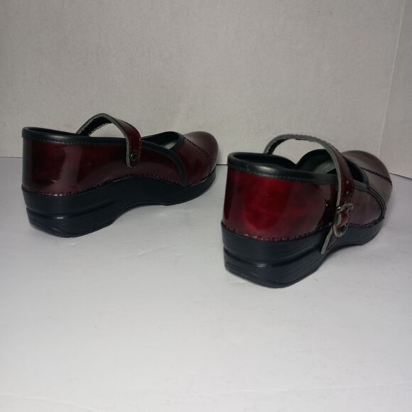 Dansko Leather Mary Jane Strap Clogs 37 (US 6.5-7 UK 4-4.5) Burgundy Marcelle - Picture 11 of 14